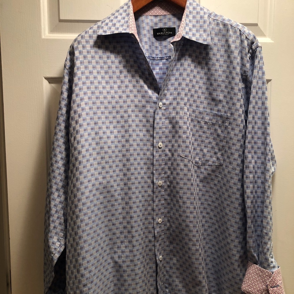 Bugatchi Button Down Blue And Red Plaid Shirt, Si… - image 1
